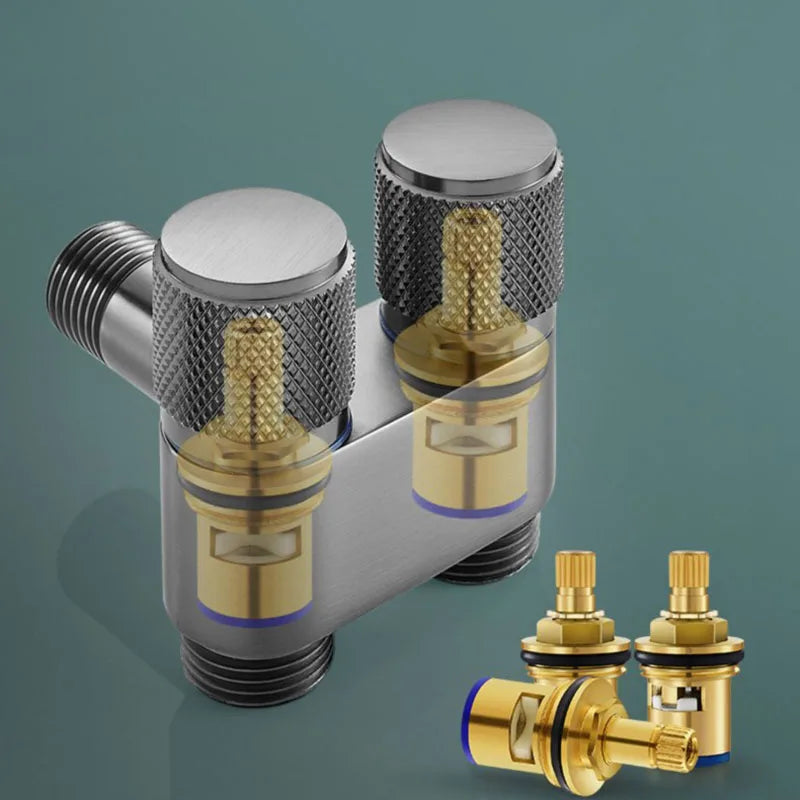 Dual-Outlet Zinc Alloy Angle Valve | Wall-Mount 1-in-2-Out Water Tap