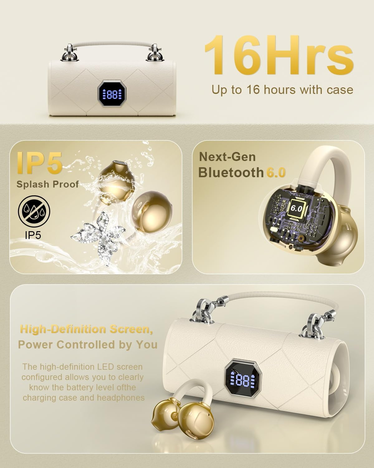 Bluetooth Wireless Open Ear Earbuds: Jewelry Clip on Headphones with Butterfly Earrings - Bluetooth 6.0 IPX5 Waterproof Earphones with Fashion Design Gift for Women Girl Sports and Workouts