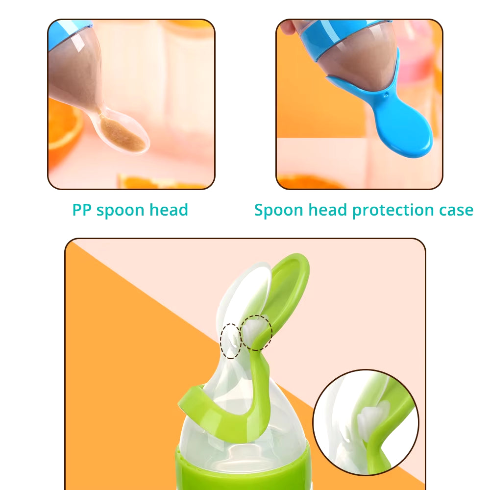 Safe Useful Silicone Baby Bottle with Spoon Food Supplement Rice Cereal Bottles Squeeze Spoon