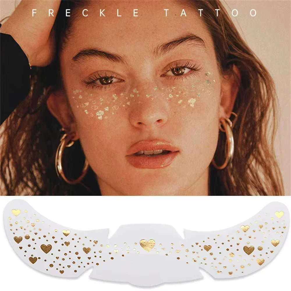 6Pcs Hot Stamping Freckles Makeup Patches Metallic Golden Silver Fake Freckles Temporary Tattoo Stickers