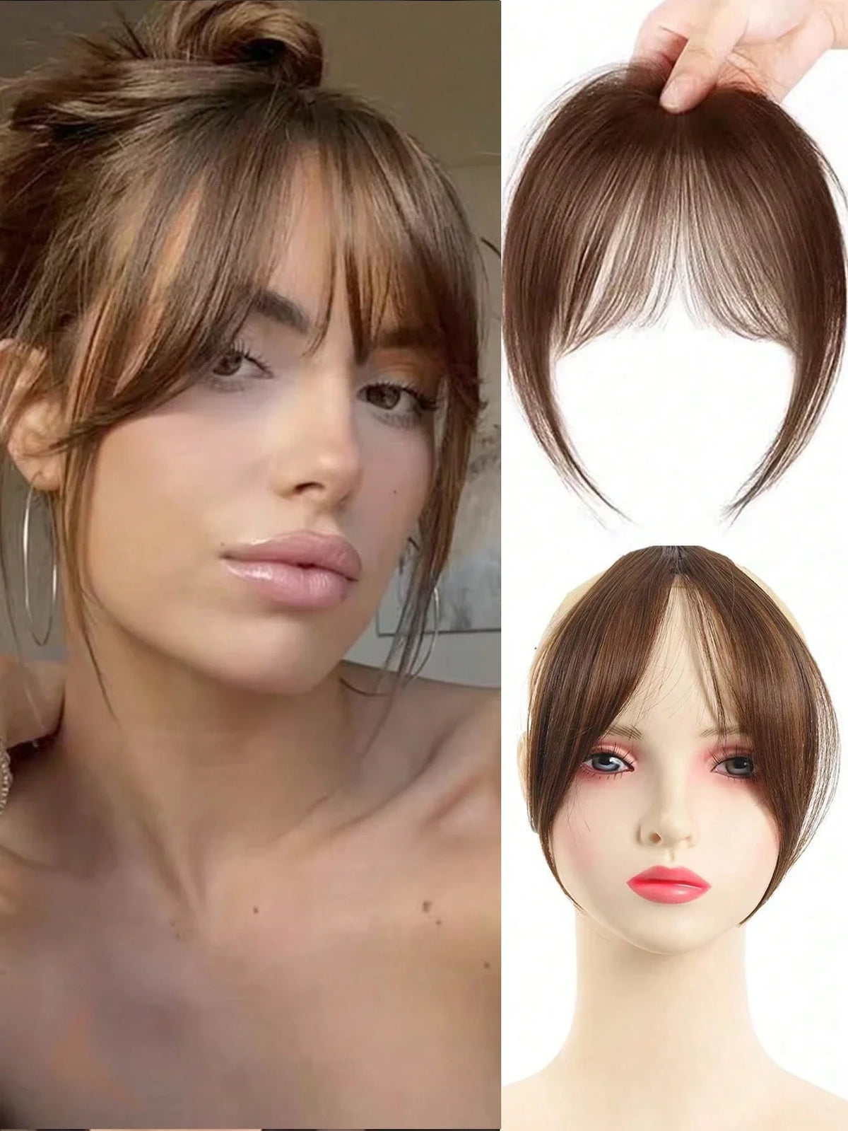 Synthesis Wig Middle-Part Bangs Hair Extensions Clip in Forehead Natural Seamless