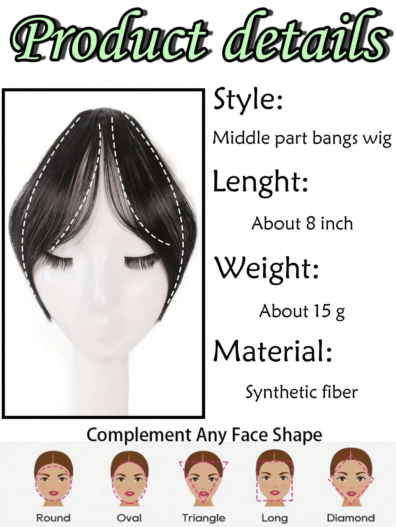 Synthesis Wig Middle-Part Bangs Hair Extensions Clip in Forehead Natural Seamless