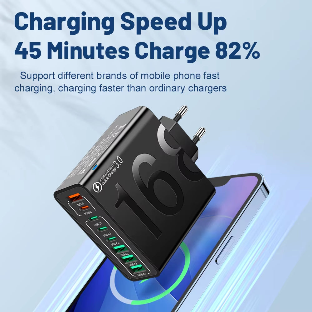 150W Multi Ports USB Charger Fast Charging Wall Adapter for Xiaomi Iphone Samsung Huawei PD Type C Travel