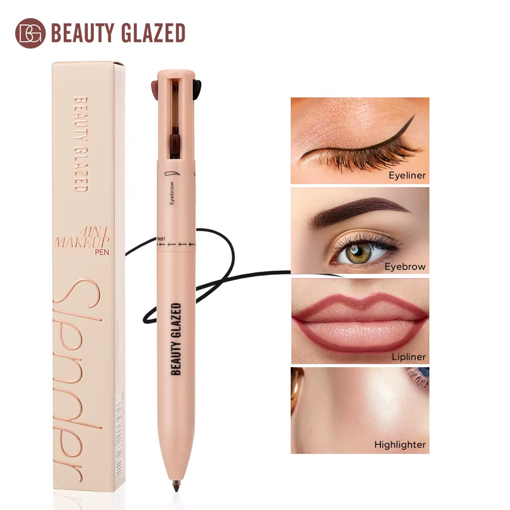 Beauty Glazed 4-In-1 Makeup Pen Waterproof Cosmetic Pencil for Eyeliner Brow Lip Highlighter