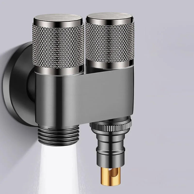 Dual-Outlet Zinc Alloy Angle Valve | Wall-Mount 1-in-2-Out Water Tap