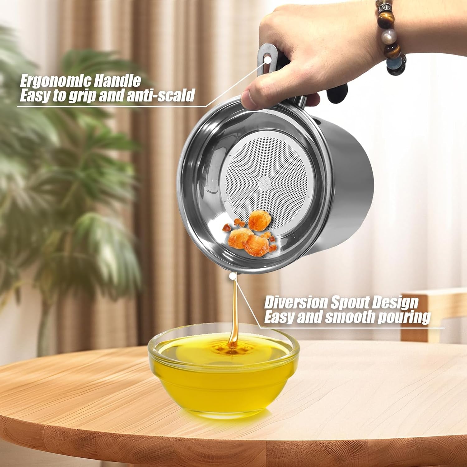 Cooking Oil Storage Canister with Mesh Strainer & Tray | 1.3L
