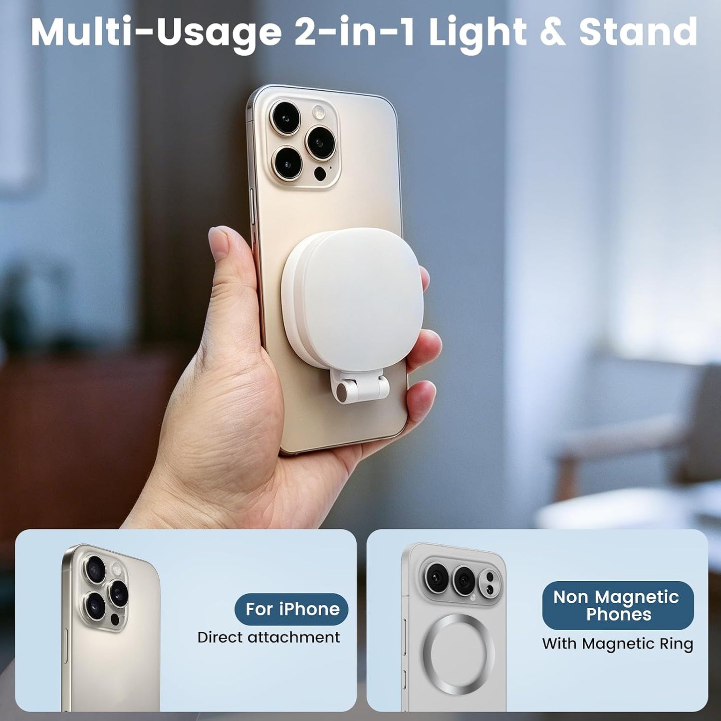 Magnetic Selfie Light  (Selfies/Photography/Tiktok/Zoom Calls/Video Conference, Long-Lasting & Rechargeable)