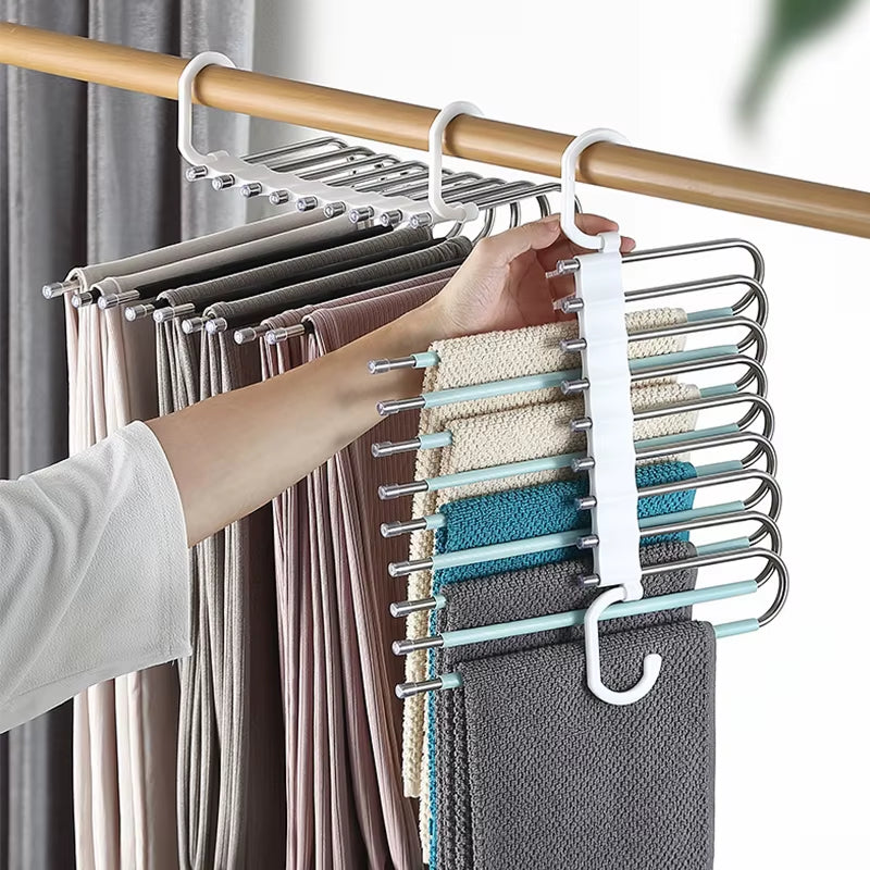 Multifunctional 9-Layer Jeans and Pants Hanger for Closet Organization