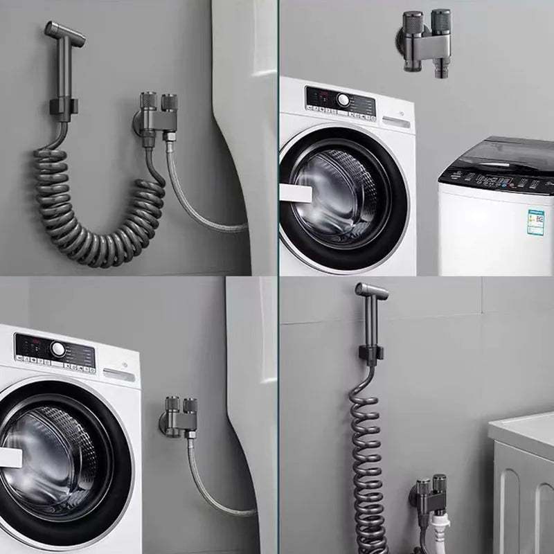 Dual-Outlet Zinc Alloy Angle Valve | Wall-Mount 1-in-2-Out Water Tap
