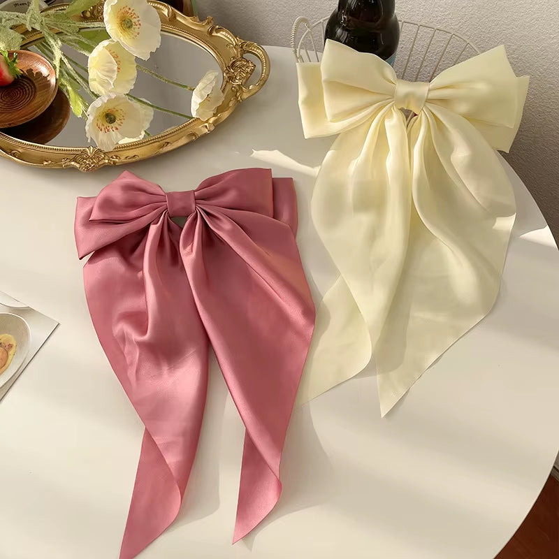 Bow Ribbon Hair Clip for Women Bowknot Barrettes Girls Solid Stain Spring Ponytail Clip
