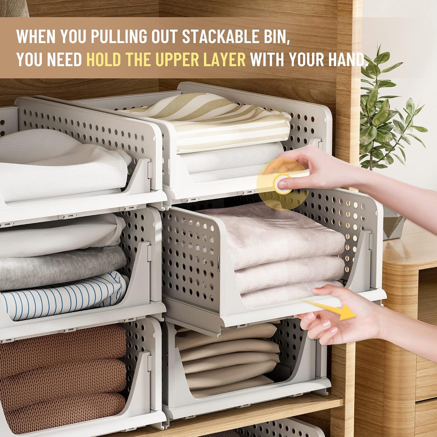 6 Pack Closet Organizer Storage Bins Stackable Plastic Drawer Shelf