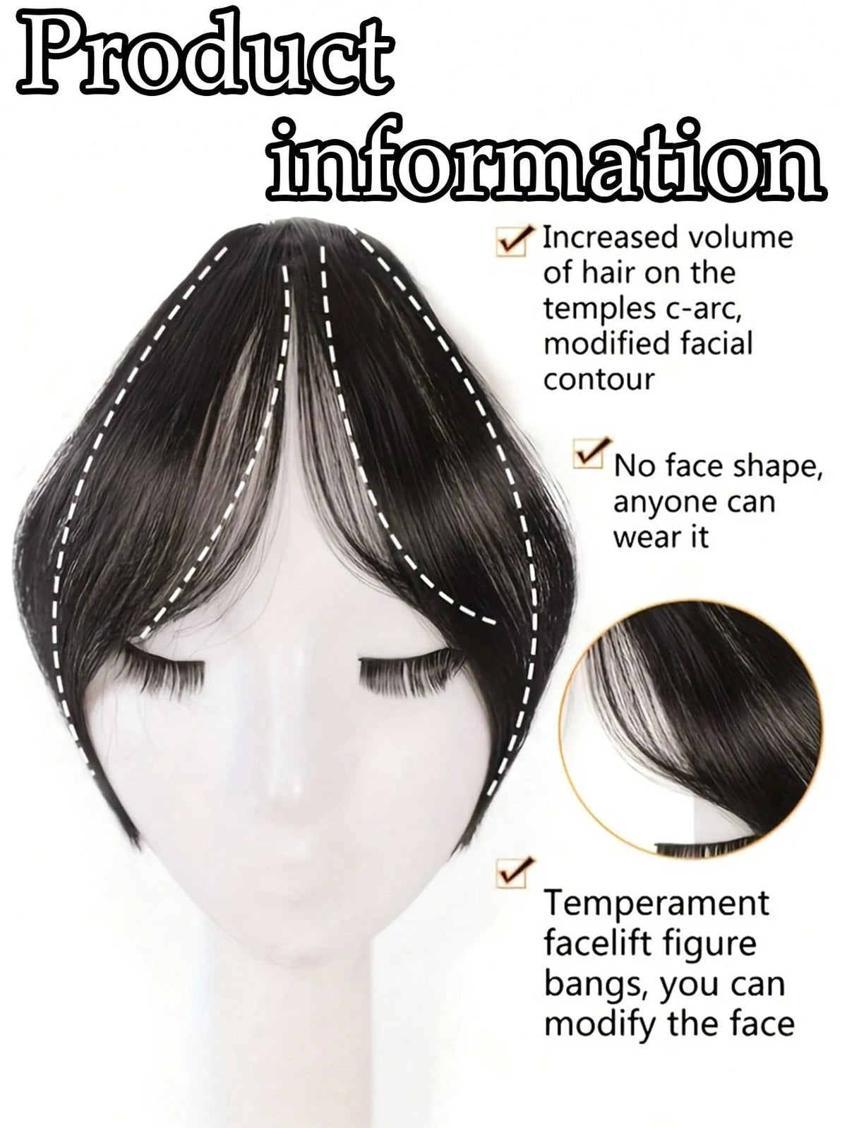 Synthesis Wig Middle-Part Bangs Hair Extensions Clip in Forehead Natural Seamless