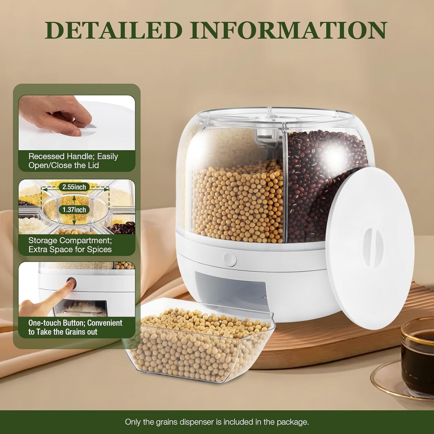 6-Grid Rotating Dry Food Dispenser & Kitchen Countertop Organizer