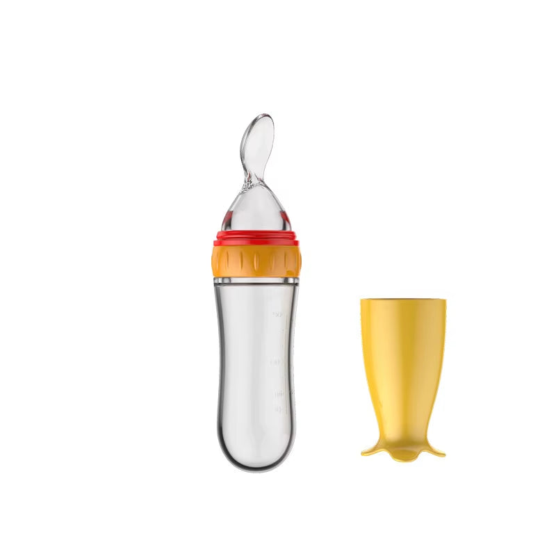 Safe Useful Silicone Baby Bottle with Spoon Food Supplement Rice Cereal Bottles Squeeze Spoon