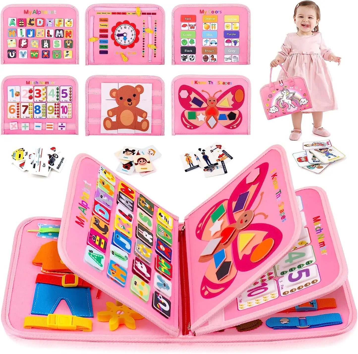 Montessori Toys Busy Board Toddler Sensory Activity Developing Board for Motor Skills Educational Travel